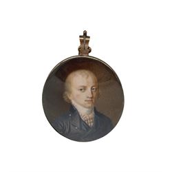 19th century miniature oval head and shoulders portrait on ivory of a gentleman, label verso inscribed 'Beaumont' in gilt metal frame 7cm x 6cm