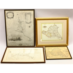 Four maps of the East Riding of Yorkshire, pair Edwardian silhouette miniature portraits, and two Rowlandson lithographs, max 53cm x 41cm (8)