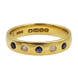 18ct gold five stone sapphire and diamond, bezel set half eternity ring, hallmarked