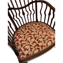 20th century armchair, the slat back over upholstered seat, raised on cabriole supports 