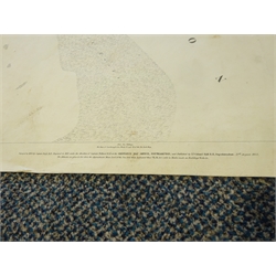 Large Victorian Ordnance Survey map of Scarborough surveyed 1850, pub. 1852, comprising twenty-one 64cm x 44cm sheets joined on three lengths of linen, overall 192cm x 308cm