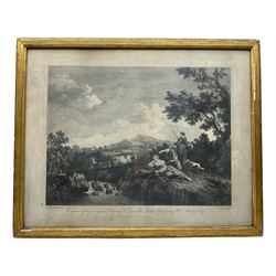Francois Vivares (French 1709-1780) after Francesco Zuccarelli (Italian 1702–1788): Pastoral Landscape with Figures Fishing, engraving pub. c1750, 37cm x 48cm