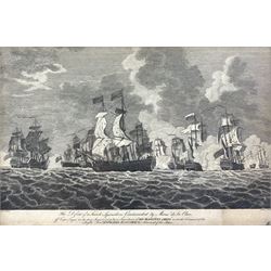 John Goldar (British 1729-1795) after Francis Swaine (British 1725-1782): 'The Defeat of a French Squadron Commanded by Monsr de la Clue off Cape Lagos' and 'The Glorious Defeat of the French Fleet under the Command of Marshal Conflans', pair engravings pub. Harrison's Edition of Rapin 1786, 20cm x 30cm (2)