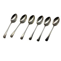 Set of six silver dessert spoons engraved with initial Sheffield 1904 Maker Atkin Bros. 10oz