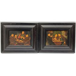 After Eduard von Grützner (German 1846-1927): 'In the Tavern' and 'Monks Dining' pair oils on panel signed Grützner 19cm x 27cm (2)