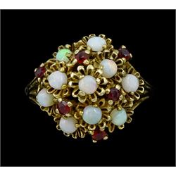 9ct gold opal and garnet cluster ring, London 1974