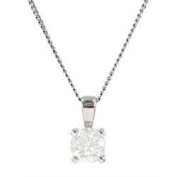 18ct white gold single stone round brilliant cut diamond pendant necklace, stamped, diamond 1.00 carat, with World Gemological Institute report