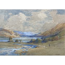 Frank Dean (British 1865-1947): Lake Landscape with Shepherd, watercolour signed 25cm x 35cm