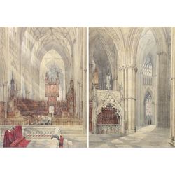 William James Boddy (British 1831-1911): Interior of 'York Minster', pair watercolours signed and titled, one dated 1887, 35cm x 25cm (2)