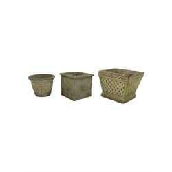 Set of three planters of different style and sizes 