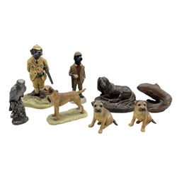 Filled silver model of a Bird of Prey, bronzed Shetland Pony and Trout, Robert Harrop model of 'Lord Lawrence' and Country Companions 'Flat Coated Retriever Game Keeper' and three Border Fine Arts Terriers 