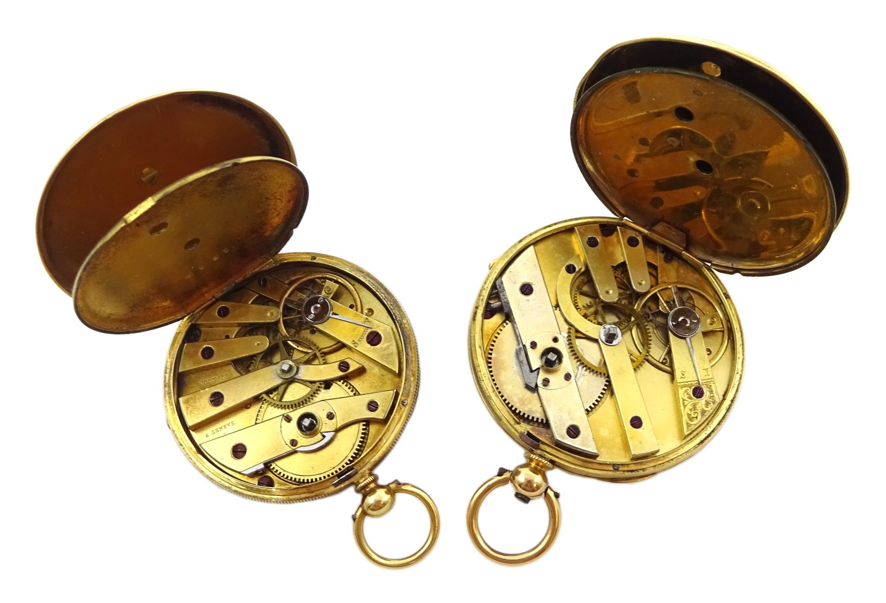 DS Two continental 18ct gold ladies pocket watches, one stamped K18 the