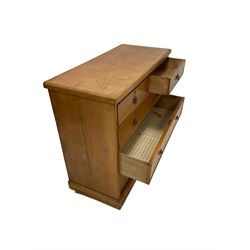 Victorian ash chest with two short and three long graduated drawers raised on a plinth base, together with ash dressing table with swing mirror over two short and on faux drawer, raised on turned supports    