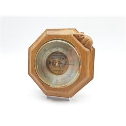 Thompson of Kilburn Mouseman  barometer in octagonal oak case with carved mouse signature W20cm