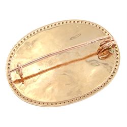 14ct rose gold Essex crystal brooch depicting jockey on horseback, with diamond set surround