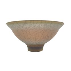 David White  (British, 1934-2011): Porcelain footed bowl covered in crackle and blended spray-on glaze, D19cm x H9.5cm