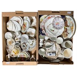 Quantity of teaware to include Crown Derby, Masons Ironstone etc. in two boxes