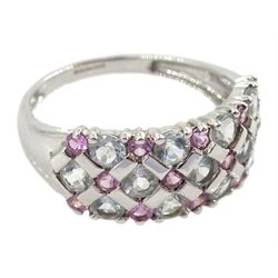 9ct white gold blue topaz and pink sapphire ring, hallmarked