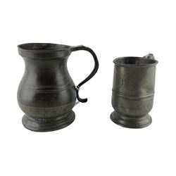 Victorian pewter baluster quart mug and another 19th century pewter mug, the base inscribed 'Carpenters Arms, Eltham' (2)