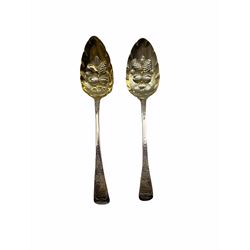 Pair of George III silver table spoons with later berry bowls and engraved stems London 1801 and 1819 4.4oz