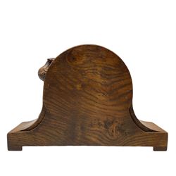 'Mouseman' 1930s oak mantel clock, dome top carved with mouse signature, the front with triangular carvings, fitted with 'Smiths MA' car clock, serial number. P 229.437, by Robert Thompson of Kilburn
