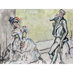 Harold Hope Read (British 1881-1959): 'The Arrangement' and 'Outdoor Scene', pencil and wash and pencil and watercolour (respectively), signed, labelled verso max 28cm x 28cm (2) (unframed)