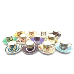 A Harlequin set of twelve 'The Coalport Museum Historic Coffee Cup Collection' cups and saucers 