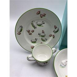 Tiffany & Co. nursery set decorated in the 'Tiffany Farm' pattern comprising pair of two-handled cups, two bowls and two plates, in original Tiffany box (6)
