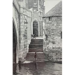 Stuart Walton (Northern British 1933-): Steps Leading from Wellington Row beneath Lendal Bridge to the River Ouse York, pencil signed and dated '78, 46cm x 30cm