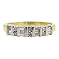 18ct gold baguette and round brilliant cut diamond half eternity ring, hallmarked