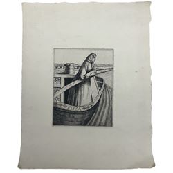 Frederick George Austin (British 1902-1990): A Woman on her Houseboat ‘Eliza’, drypoint etching signed and dated '30 in the plate 14cm x 11cm (unframed) Provenance: direct from the granddaughter of the artist
