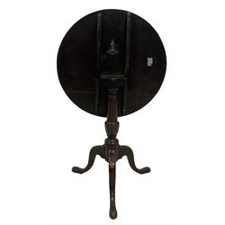 George III mahogany pedestal table, circular tilt-top over vasiform column terminating in splayed tripod base