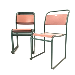  Set four metal framed industrial stacking chairs, labelled 'REL' W45cm   