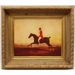 The Huntsman, 19th century print on canvas in heavy gilt frame 40cm x 50cm aperture