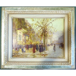  French School (20th century): Parisian Street Scene, oil on canvas indistinctly signed 26cm x 33cm  