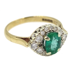  9ct gold oval emerald and diamond dress ring, hallmarked  