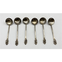 Set of six silver coffee spoons with Celtic design scroll finials Edinburgh 1945 Maker Norah Creswick 1.8oz
