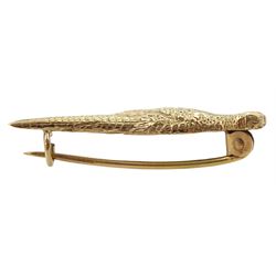 9ct gold pheasant bar brooch, hallmarked