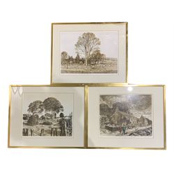 Norman Webster (British 1924-): 'Kirby Hill Church from the Vicarage'; 'A Pig Farm Yorkshire' and 'Fair View Oswaldkirk Ryedale Yorkshire', set three etchings signed titled and numbered in pencil max 35cm x 45cm (3)