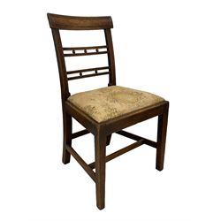 Set six 19th century mahogany dining chairs, the ladder back with reeded border, drop-in seats upholstered in neutral floral fabric (6)