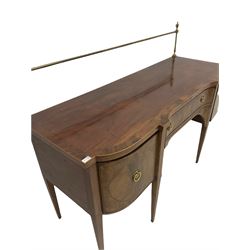 Mahogany Georgian sideboard, the brass back rail over one long drawer, one cupboard and a drawer, raised on square tapering supports W183cm, H128cm, D68cm 