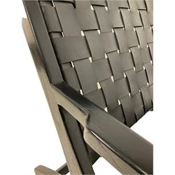 Mid century modern 'kendari' lounge chair with ebonised frame and black woven leather 