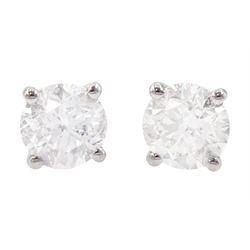 Pair of 18ct white gold round brilliant cut diamond stud earrings, total diamond weight approx 1.25 carat