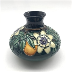  Moorcroft Passion Fruit pattern squat vase designed by Rachel Bishop, D14cm x H11cm  