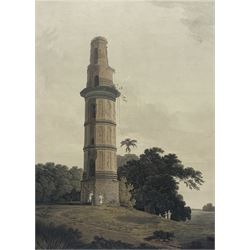 By and after Thomas Daniell R A (British 1749-1840) and William Daniell (British 1769-1837): 'A Minar at Gour' (Ancient Capital of Bengal), aquatint with hand-colouring, plate 23 from the fifth edition of 'Oriental Scenery' called 'Antiquities of India' pub. 1808, 59cm x 43cm  Provenance:  3rd Earl of Feversham