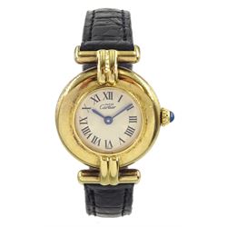 Must de Cartier ladies vermeil quartz wristwatch, Ref. 590002, on black leather strap
