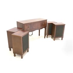 BSR Ambassador audio 3 radiogram, in crossbanded mahogany case (W99cm) with four speakers (W36cm)