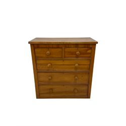 Edwardian satin walnut chest of drawers, fitted with two short and three long drawers, raised on a plinth base 