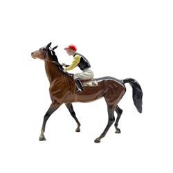 Beswick Racehorse and Jockey, model No. 1037, no. 24 on Saddlecloth, yellow and black silks with a red cap
