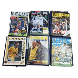 Leeds United football club - over three-hundred home game programmes including, 1974/75, 1975/76, 1976/77, 1978/79, 1980/81 etc, all housed in blue folders